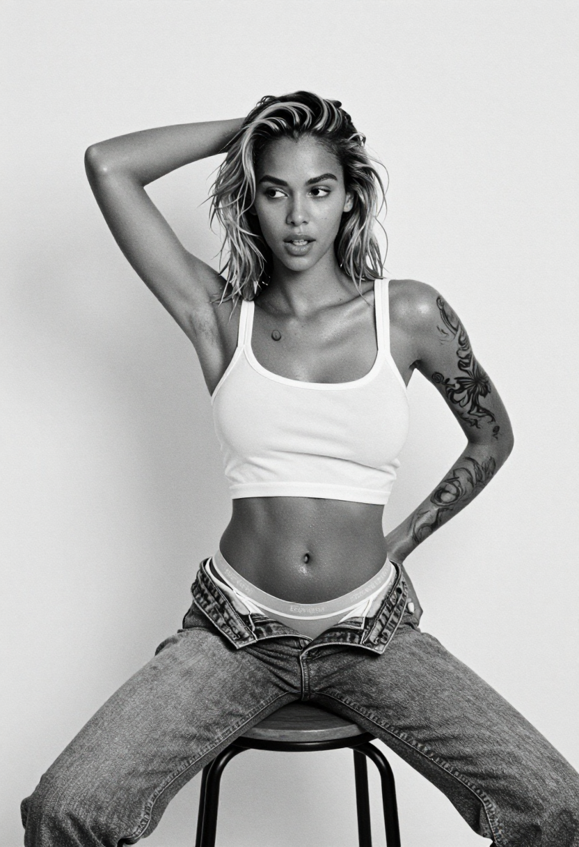 White Crop Top And Low Rise Jeans