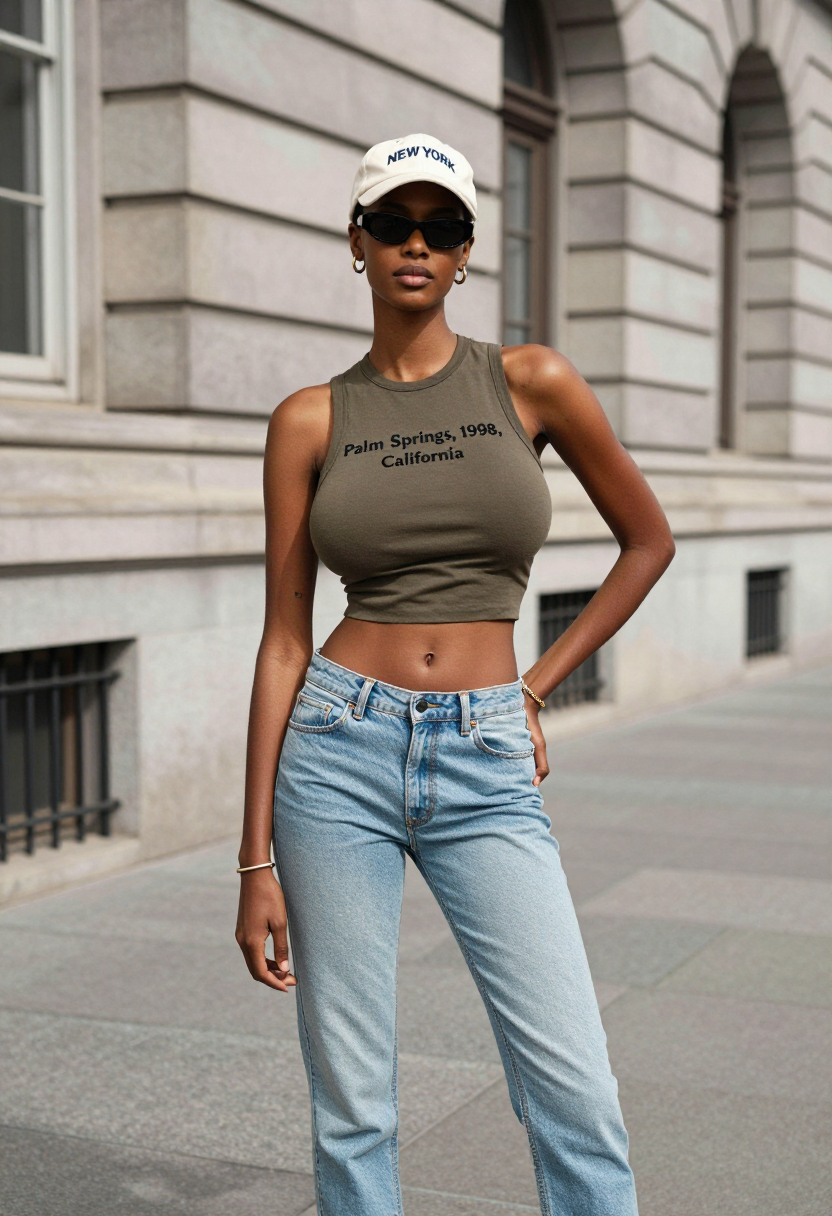 hv-city girl diaries-White New York Cap And Olive Green Crop Top